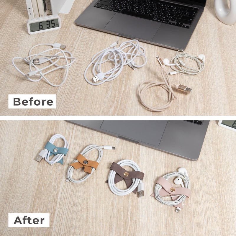 SenseAGE 5 Pack Cord Organizer, Bow Cord Keeper, Cable Organizer USB holder, Leather Cable Management, Cable Straps, Earphone winder, Storage Straps for Electronics, Earbuds (Choco Brown, Small) - Image 5