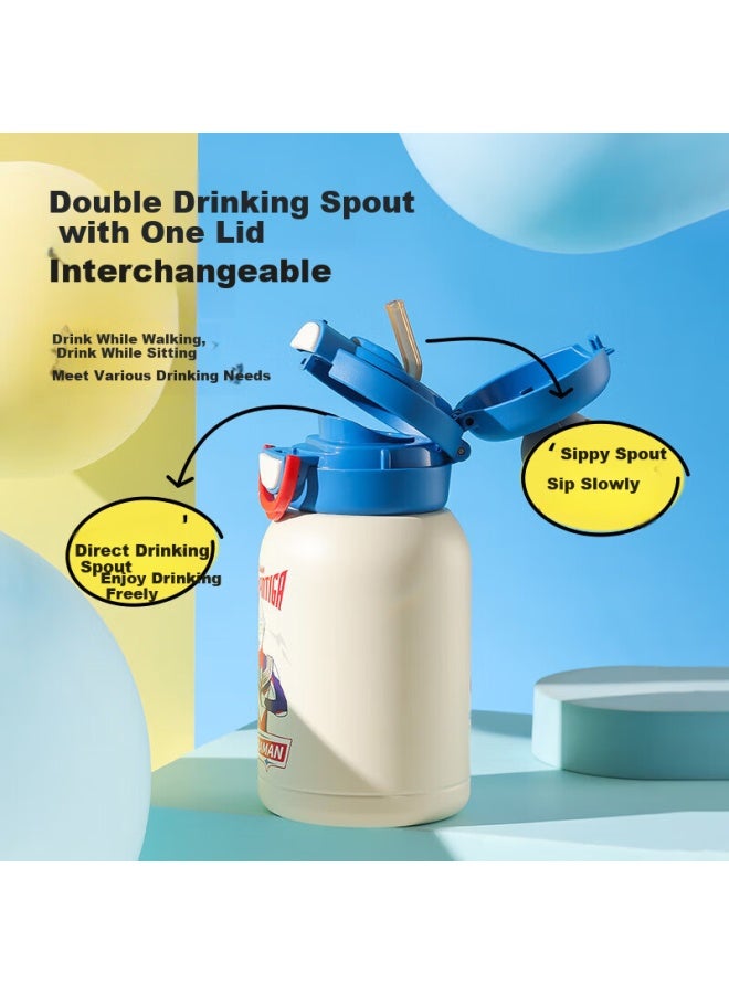 Beddybear Open-smiling Double-drinking Lid Children's Insulated Cup With Straw, 316 Stainless Steel Large Capacity Thermos 600ml Diga - Image 1