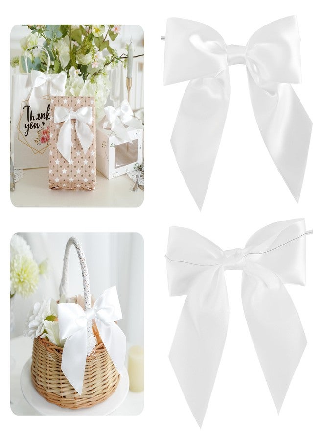 AIMUDI White Satin Bows 5.5" Bows for Gift Wrapping Satin Twist Tie Bows Premade Ribbon Bows for Treat Bags Invitations Baskets Crafts Wreaths Wedding Birthday Baby Shower Party Decorations, 24 PCs - Image 1