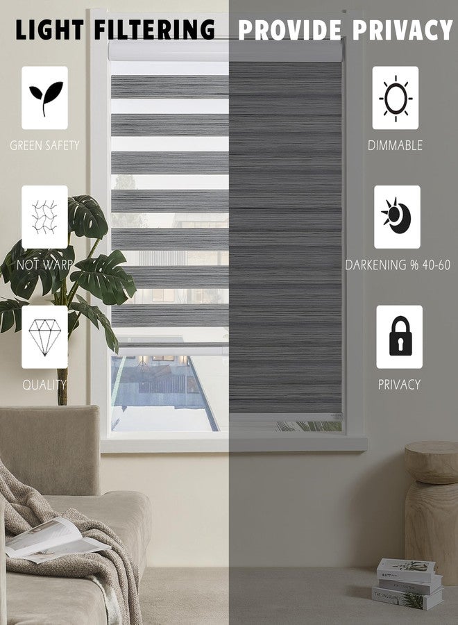 JIANGPIN TEXTILE ستائر زيبرا لاسلكية من جيانغبين تيكستايل، ستائر نوافذ زيبرا، ستائر رول شفافة، ستائر لتصفية الضوء والخصوصية للمنزل والمطبخ والحمام (عرض 20 بوصة × ارتفاع 72 بوصة، رمادي) - Image 3