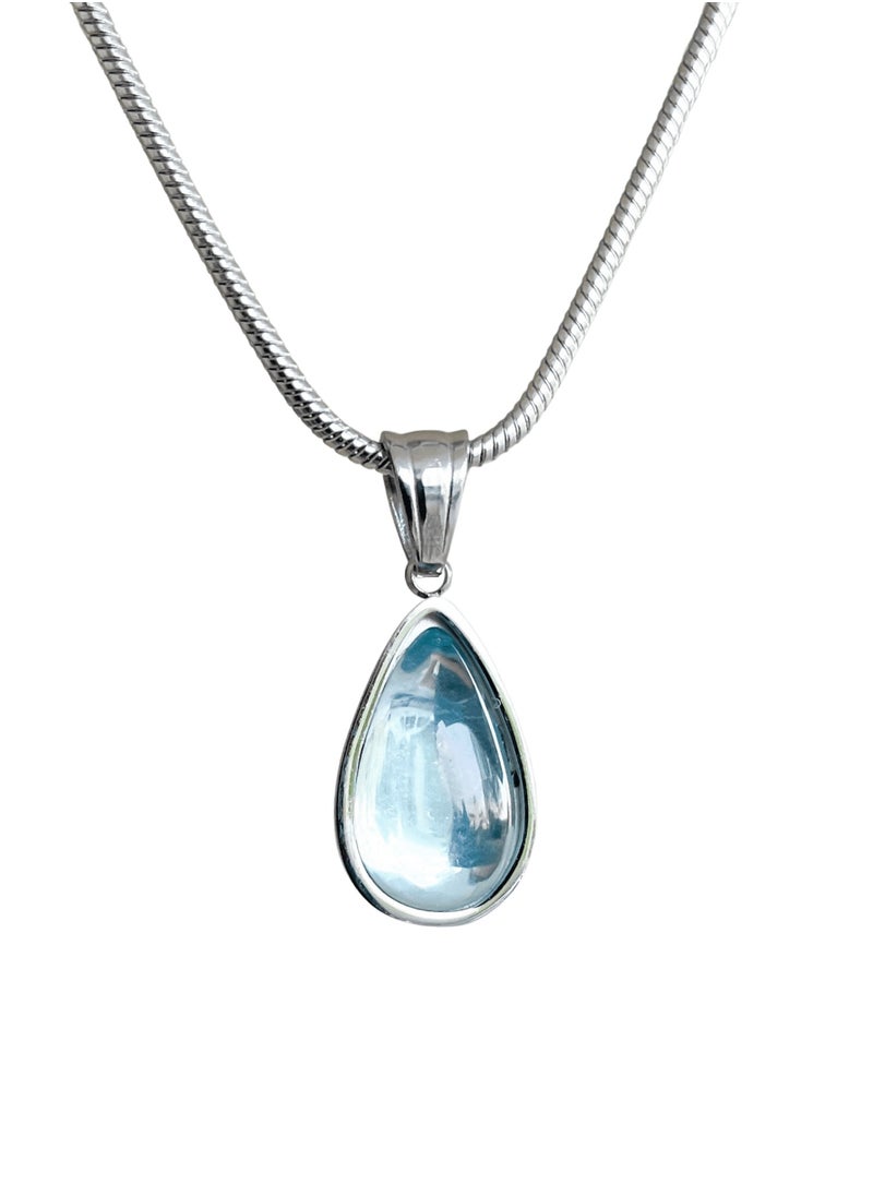 Clé de Lune Blue Sea Drop Crystal Pendant Silver Color Necklace  - Image 1