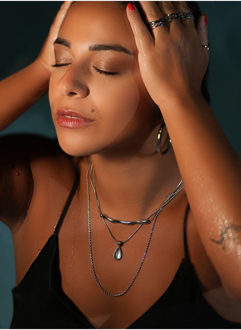 Clé de Lune Blue Sea Drop Crystal Pendant Silver Color Necklace  - Image 4