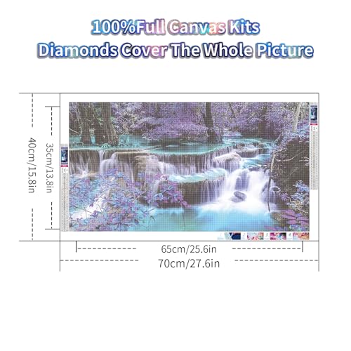 YALKIN Square 5D Diamond Painting Kits for Adults, Waterfall Large Diamond Art Kits Full Drill Diamond Painting Kit for Adult Beginners, DIY Crystal Picture Art for Home Wall Decor 40x70CM/15.8x27.6in - Image 2