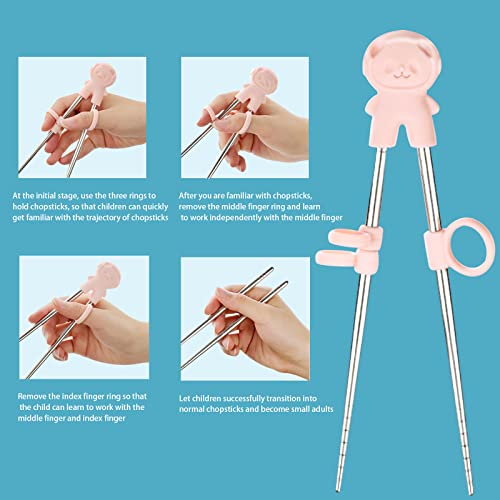 tokerut 2 Pairs training chopsticks Learning Chopstick Helper Reusable Stainless Steel for Beginner Chopsticks Pink & Blue - Image 3