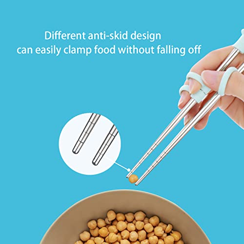 tokerut 2 Pairs training chopsticks Learning Chopstick Helper Reusable Stainless Steel for Beginner Chopsticks Pink & Blue - Image 4