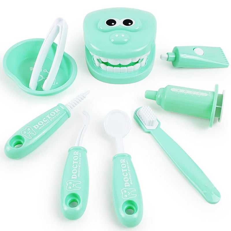 OPTSPTOY 9PCS Plastic Simulation Dentist Play Set Medical Kit Pretend Toy for Kids Hygienic Habbit Cultivation Role Play Game for Children 6 Colors PurplePinkYellowGreen Simple OPP Bag Packaging Green - Image 3