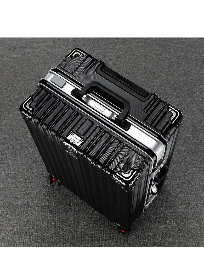 24" Travel Luggage Carry On Luggage with 360° Spinner Wheels, Aluminum Framed Carry On Suitcase with USB Charging Port Fashion Trolley Luggage (Black)  - Image 2