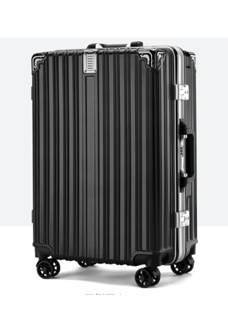 24" Travel Luggage Carry On Luggage with 360° Spinner Wheels, Aluminum Framed Carry On Suitcase with USB Charging Port Fashion Trolley Luggage (Black)  - Image 1