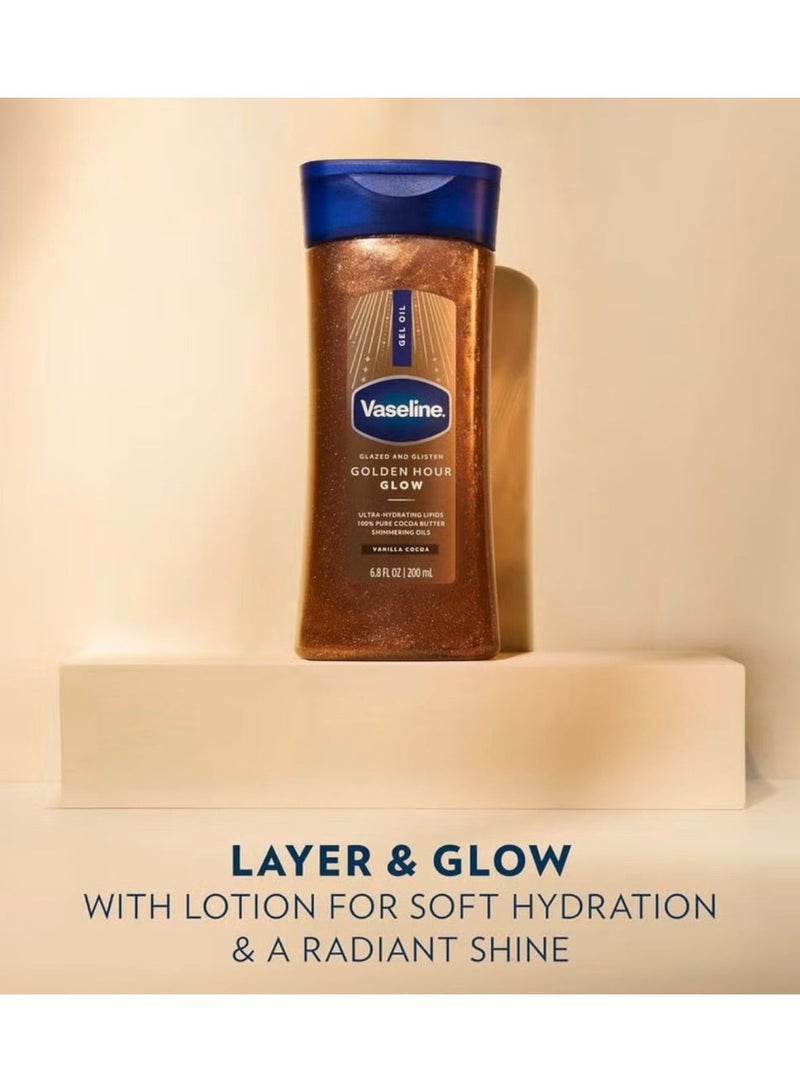 Vaseline Glazed & Glisten Golden Hour Body Gel Oil 200ml | Vanilla Cocoa Glow | Shimmering Body Oil | With Ultra-Hydrating Lipids & 100% Pure Cocoa Butter - Image 3