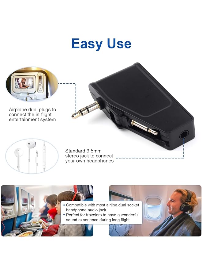 erorex 2 In 1 Bluetooth 5.3 Adapter For Wireless Wired Headphones Airplane Bluetooth Adapter With 3.5Mm Aux Jack Compatible With Airplane Home Tv Gym Boats Car Foldable Single Double Gold Plug - Image 5