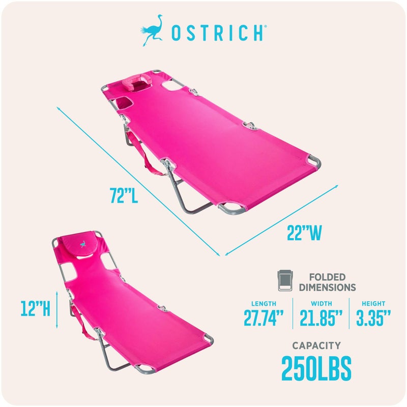 Ostrich the Original Chaise 72 x 22 Inch Lounge Portable Reclining Lounger, Outdoor Patio, Beach, Lawn, Camping, or Pool Tanning Chair, Pink - Image 5