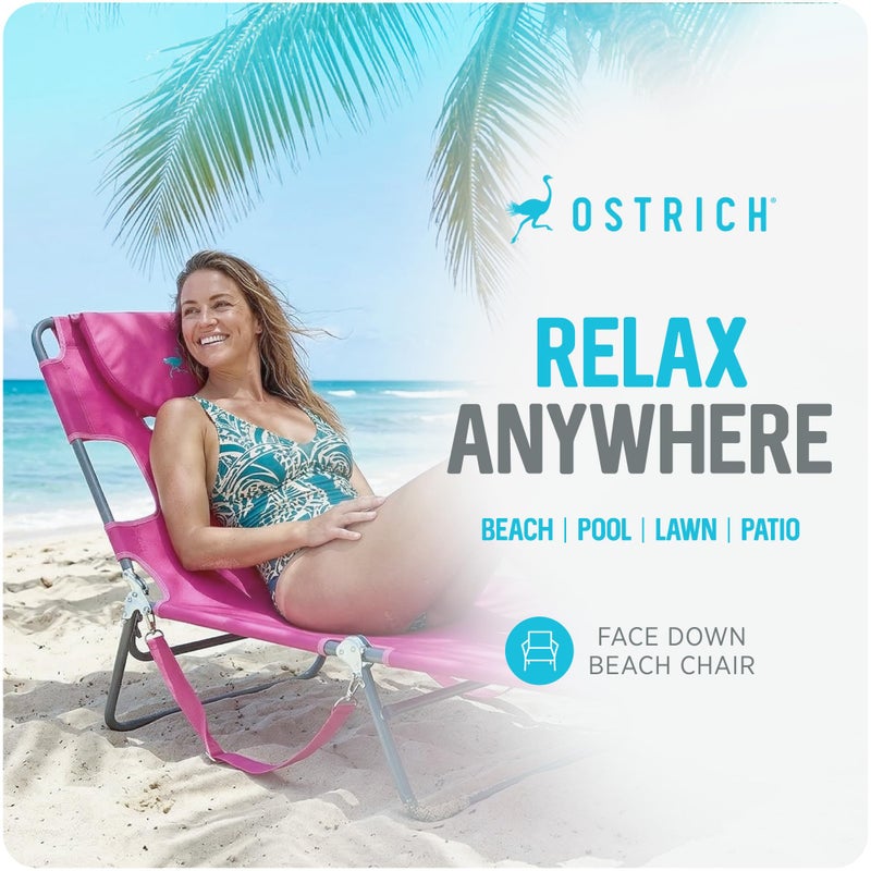 Ostrich the Original Chaise 72 x 22 Inch Lounge Portable Reclining Lounger, Outdoor Patio, Beach, Lawn, Camping, or Pool Tanning Chair, Pink - Image 2