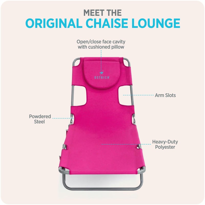 Ostrich the Original Chaise 72 x 22 Inch Lounge Portable Reclining Lounger, Outdoor Patio, Beach, Lawn, Camping, or Pool Tanning Chair, Pink - Image 4