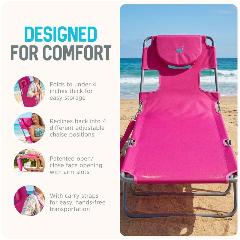 Ostrich the Original Chaise 72 x 22 Inch Lounge Portable Reclining Lounger, Outdoor Patio, Beach, Lawn, Camping, or Pool Tanning Chair, Pink - Image 3