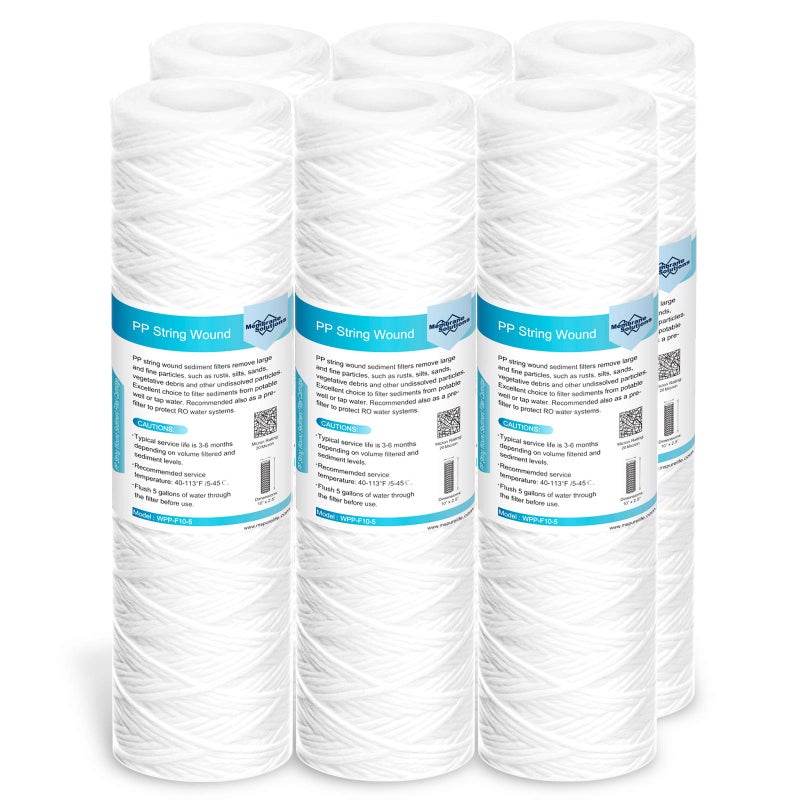 Membrane Solutions 20 Micron 10x25 String Wound Whole House Water Filter Replacement Cartridge Universal Sediment Filters for Well Water  6 Pack