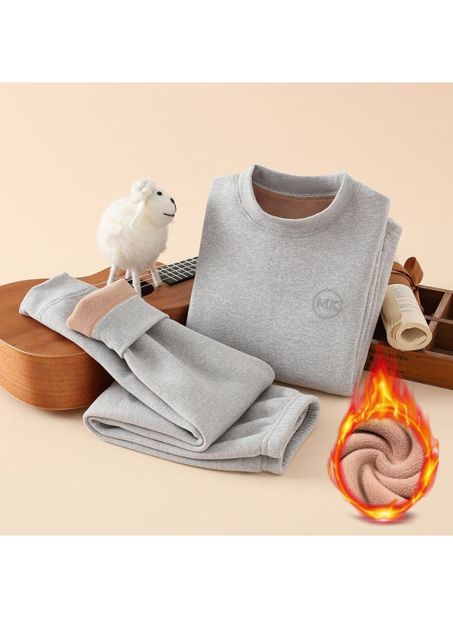 ملابس داخلية حرارية سميكة مبطنة بالفراء للأطفال، بدلة للأولاد والبنات، قميص داخلي للخريف والشتاء، ملابس خريف سميكة إضافية للطفل، وسراويل خريفية بدون خياطة - Image 1