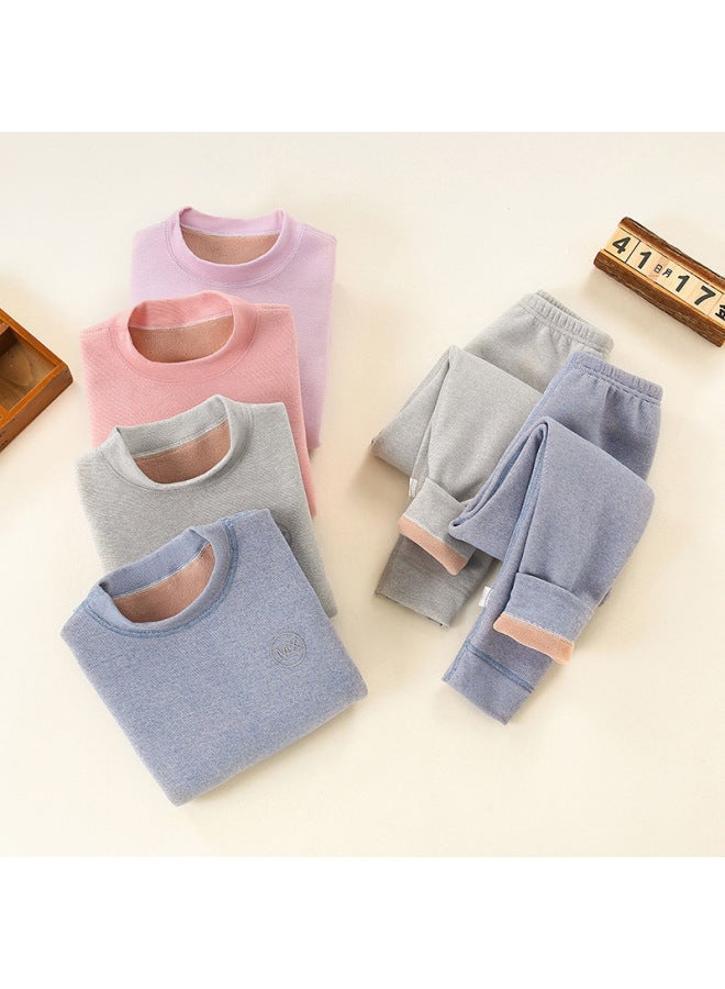 ملابس داخلية حرارية سميكة مبطنة بالفراء للأطفال، بدلة للأولاد والبنات، قميص داخلي للخريف والشتاء، ملابس خريف سميكة إضافية للطفل، وسراويل خريفية بدون خياطة - Image 2