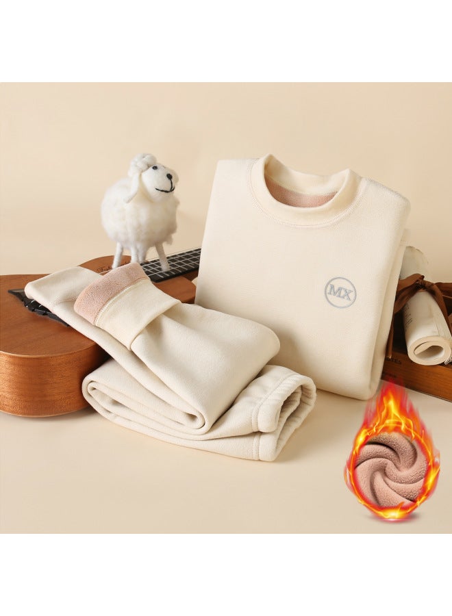 ملابس داخلية حرارية سميكة مبطنة بالفراء للأطفال، بدلة للأولاد والبنات، قميص داخلي للخريف والشتاء، ملابس خريف سميكة إضافية للطفل، وسراويل خريفية بدون خياطة - Image 3