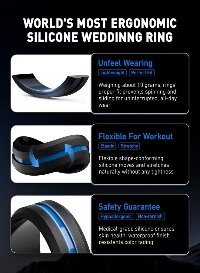Egnaro Men's Silicone Ring 1/4/6 Multipack, Workout Travel Rubber Wedding Bands For Him, 8mm Width 2mm Thickness - Image 5