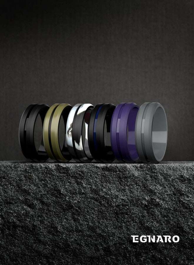Egnaro Men's Silicone Ring 1/4/6 Multipack, Workout Travel Rubber Wedding Bands For Him, 8mm Width 2mm Thickness - Image 2