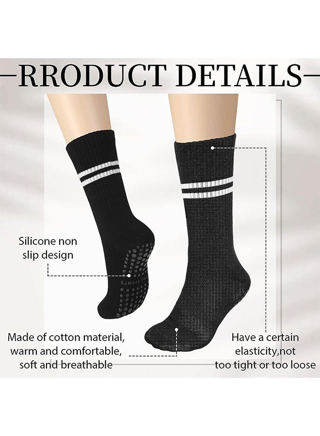 Depend Non Slip Socks Women Fashion All Season Socks Sports Casual Simple Striped Colors for Pilates Yoga Barre Ballet Dance Fitness Football Hospital Mid-Tube Socks Free Size 3-Pair - Image 4
