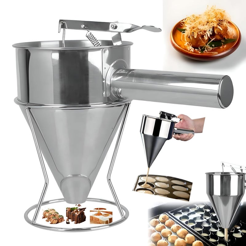 HIYON HIYON Stainless Steel Pancake Batter Dispenser Funnel Dispenser with Stand for Takoyaki and Baking  - Image 1