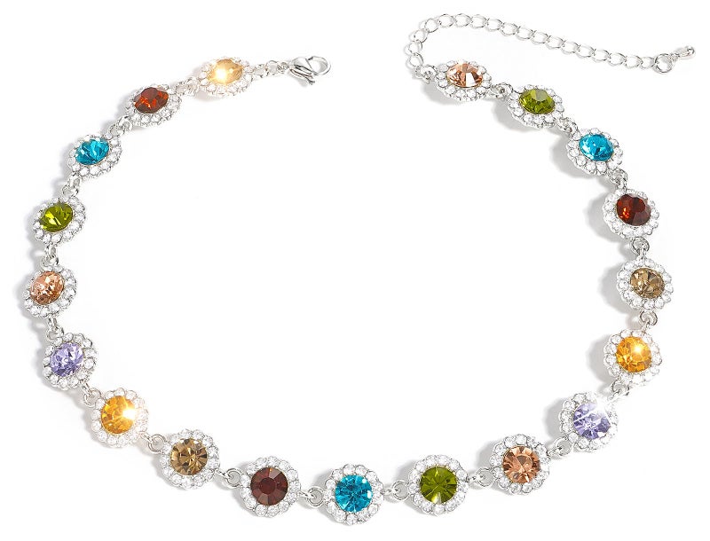 Suyi Crystal Colorful Choker Necklace Sparkly Rhinestone Necklace for Women Colorful Silver - Image 1