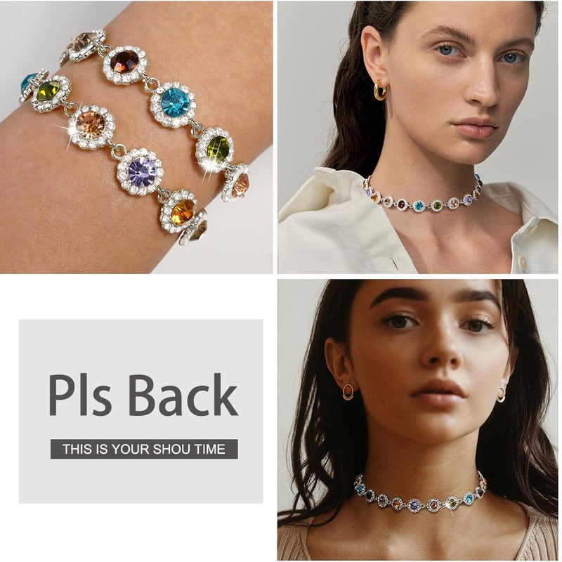 Suyi Crystal Colorful Choker Necklace Sparkly Rhinestone Necklace for Women Colorful Silver - Image 2