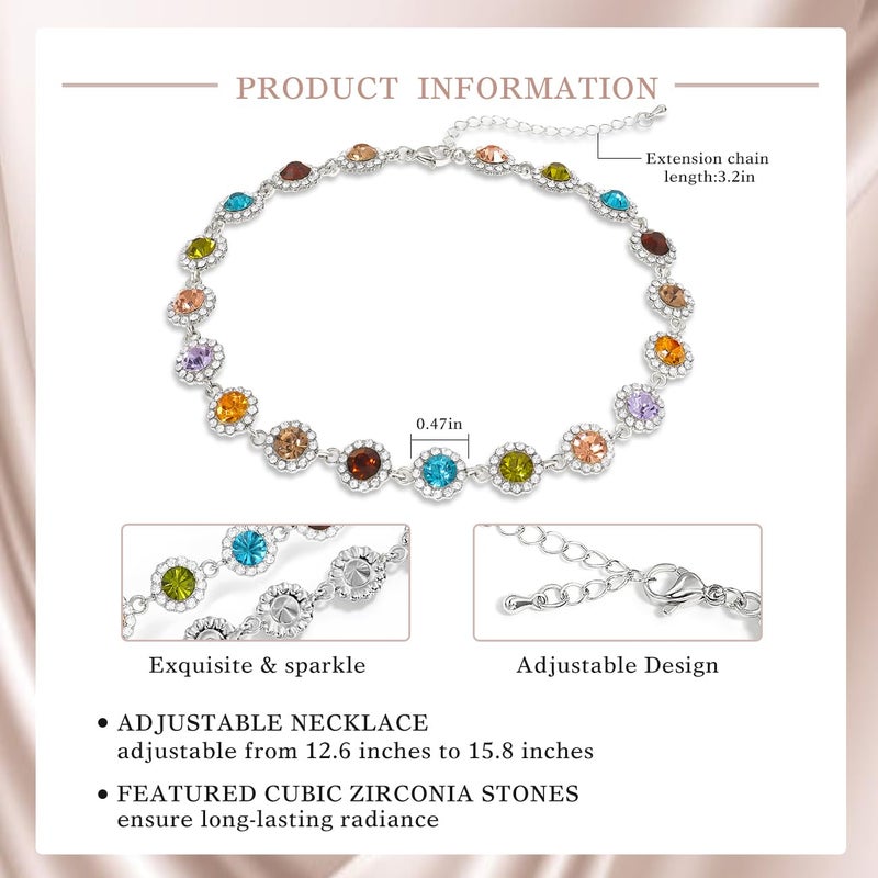 Suyi Crystal Colorful Choker Necklace Sparkly Rhinestone Necklace for Women Colorful Silver - Image 5