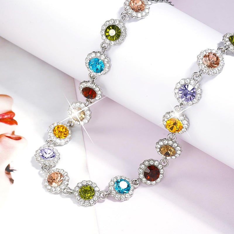 Suyi Crystal Colorful Choker Necklace Sparkly Rhinestone Necklace for Women Colorful Silver - Image 4