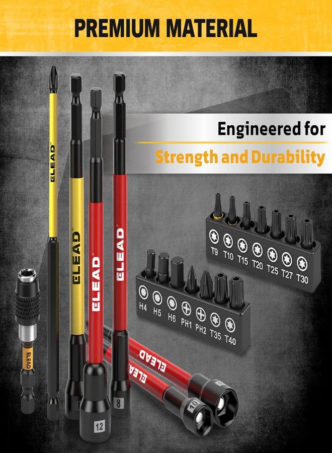 ELEAD مجموعة رؤوس مفكات الصواميل المغناطيسية، مجموعة من 35 قطعة من رؤوس مفكات الصواميل الطويلة جدًا للمثقاب الصدم، متري وSAE، PH1 وPH2، رؤوس مفكات براغي، وصلة محول بساق دفع 1/4، متينة للمشاريع الاحترافية - Image 4