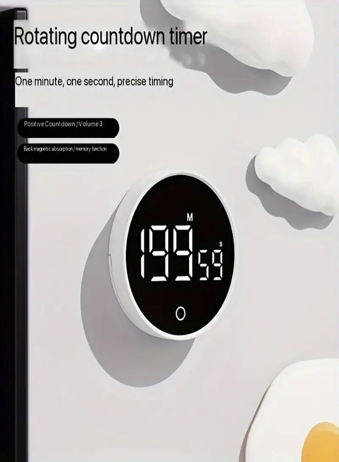 ارواق مؤقت تنازلي دوار لمدة ٢٠٠ دقيقة - منبه صامت بسبعة أوضاع | مثالي للطبخ والدراسة والعمل | مؤقت مكتبي عصري | مادة بلاستيكية متينة، أبيض - Image 5