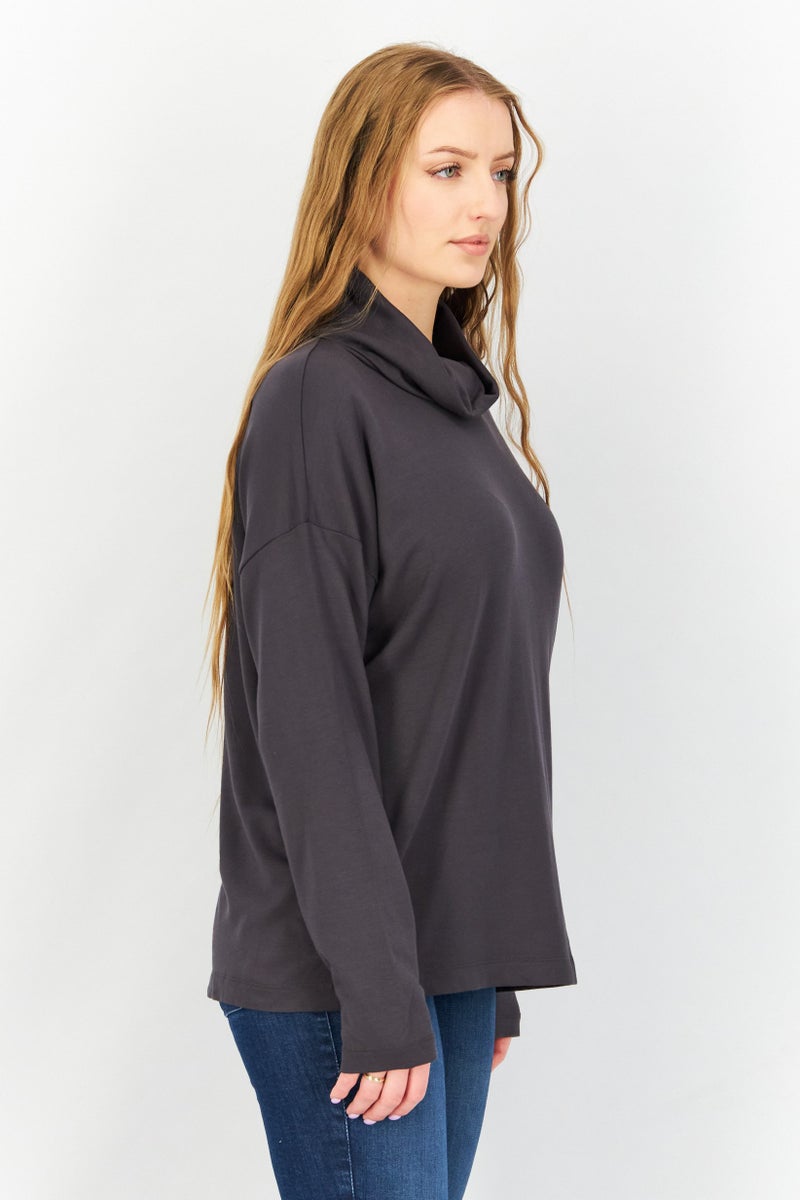 ESPRIT Women High Neck Plain Sweater, Grey - Image 4