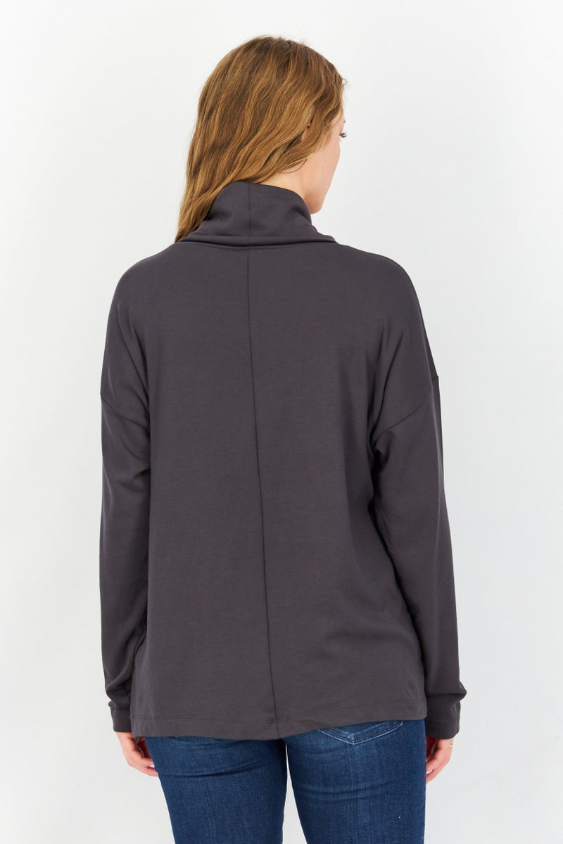 ESPRIT Women High Neck Plain Sweater, Grey - Image 2