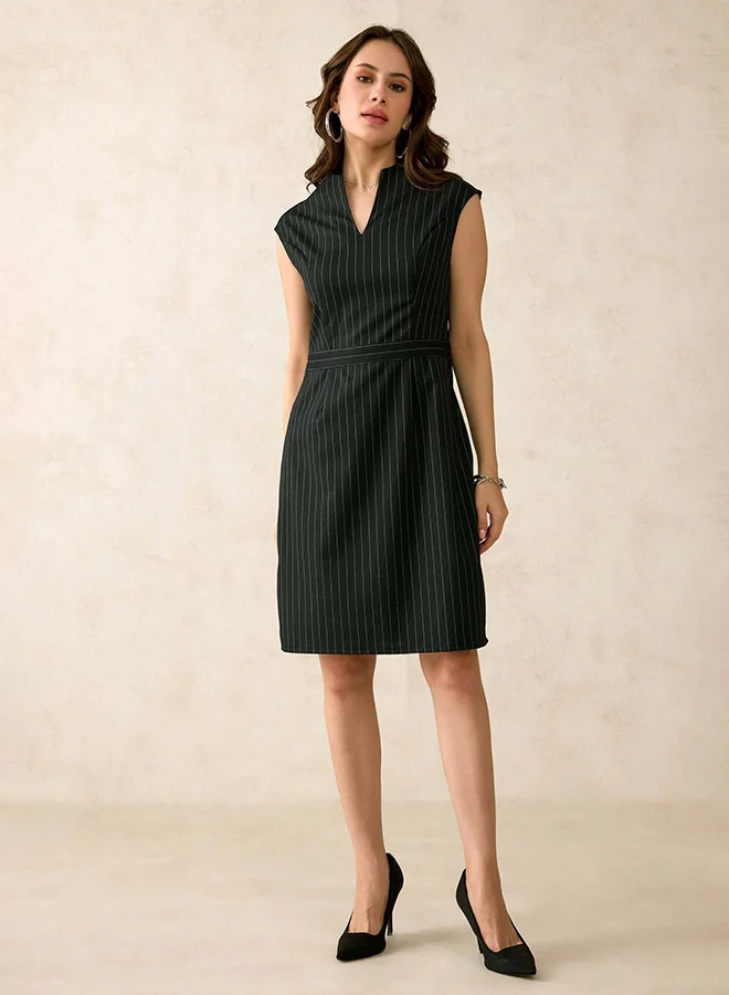 Virgio VIRGIO Viscose Stretch Striped V-Neck Dress