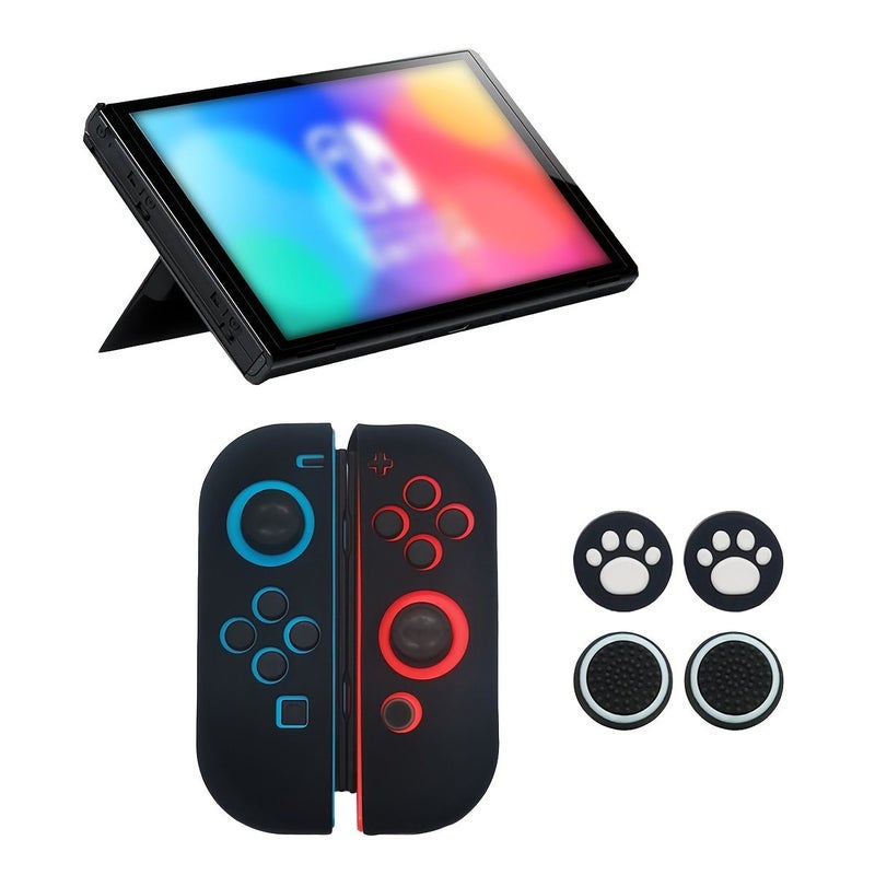 This Is A Protective Case For Switch Controllers Including 2 Controller Covers And 4 Joystick Caps In 190 Left Blue Right Red It Offers Protection Against Drops Pressure And Scratches Enhancing The Gaming Experience And Improving Grip - Image 2