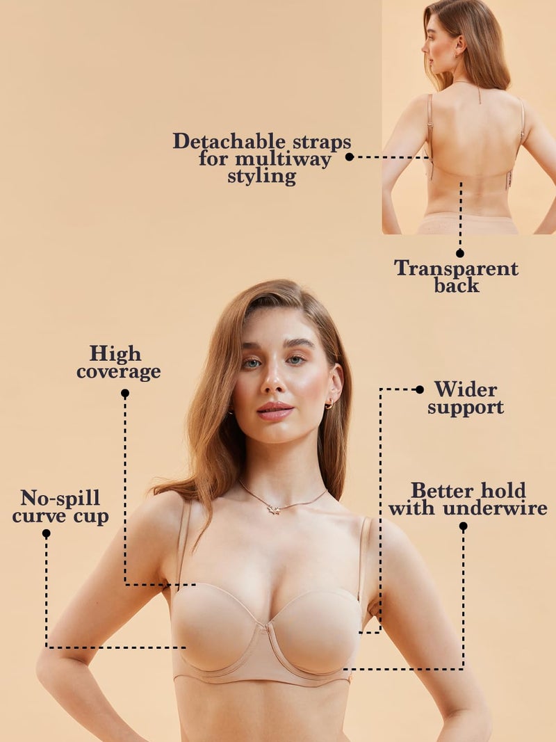 Enamor Women's Nylon Blend Wired Casual T-Shirt Bra (F132_Honey Beige_34DD) - Image 2