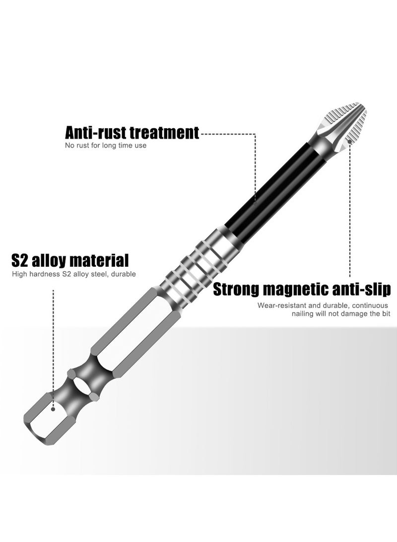 10PCS Magnetic Screwdriver Bit Set 10pcs Anti Slip Screwdriver Bits Set 1/4 Inch Hex Shank S2 Steel Phillips Cross Slot PH2 Screwdriver Bits Mixed Length(50MM)  - Image 2