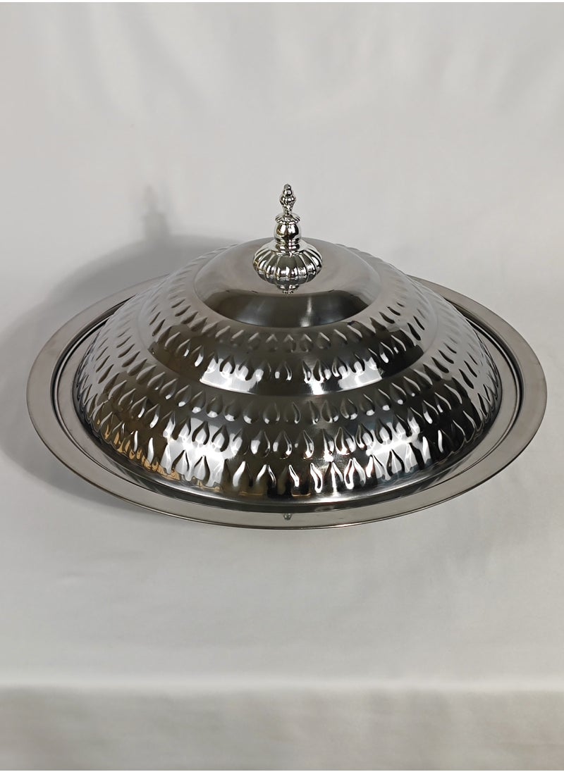 HTH Multipurpose Use Water Drop Pattern Stainless Steel Round Serving Tray with Dome Lid Hotel Buffet Plate Restaurant Tableware Banquet Food Plate 30/35/40/45/50/55 cm  - Image 2