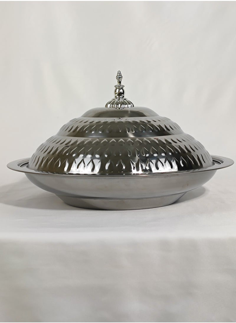 HTH Multipurpose Use Water Drop Pattern Stainless Steel Round Serving Tray with Dome Lid Hotel Buffet Plate Restaurant Tableware Banquet Food Plate 30/35/40/45/50/55 cm  - Image 1