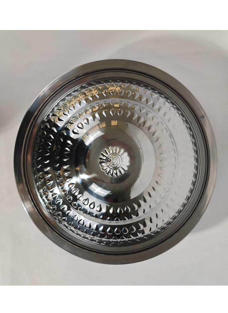 HTH Multipurpose Use Water Drop Pattern Stainless Steel Round Serving Tray with Dome Lid Hotel Buffet Plate Restaurant Tableware Banquet Food Plate 30/35/40/45/50/55 cm  - Image 3