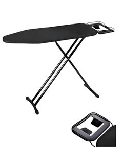 ESSENTIALS 360 Strong 110x30cm Wobble Free Ironing Board , Adjustable Height, Foldable with Jumbo Slicone Paded Iron Rest, Heavy Duty 32mm and 25mm Metal Frame , Space-Saving for Home, Laundry Room, Dorm Use – Black  - Image 1