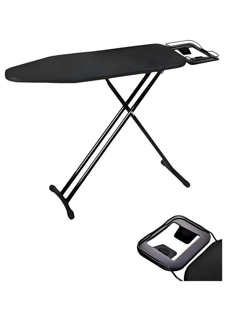 ESSENTIALS 360 Strong 110x33cm Wobble Free Ironing Board , Adjustable Height, Foldable with Jumbo Slicone Paded Iron Rest, Heavy Duty 32mm and 25mm Metal Frame , Space-Saving for Home, Laundry Room, Dorm Use – Black - Image 1