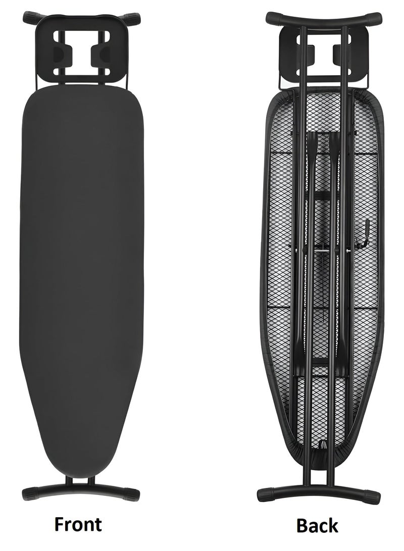 ESSENTIALS 360 Strong 110x33cm Wobble Free Ironing Board , Adjustable Height, Foldable with Jumbo Slicone Paded Iron Rest, Heavy Duty 32mm and 25mm Metal Frame , Space-Saving for Home, Laundry Room, Dorm Use – Black - Image 4