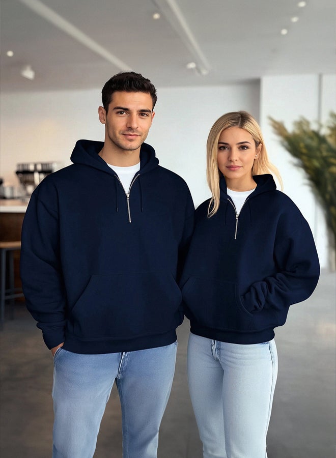 trendyol Navy Blue Basic Oversize/Wide Cut Zippered Hooded Basic Non-raised Sweatshirt - Image 1