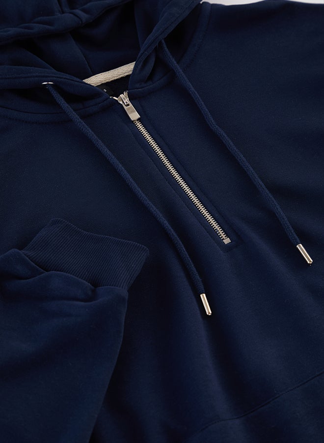 trendyol Navy Blue Basic Oversize/Wide Cut Zippered Hooded Basic Non-raised Sweatshirt - Image 4