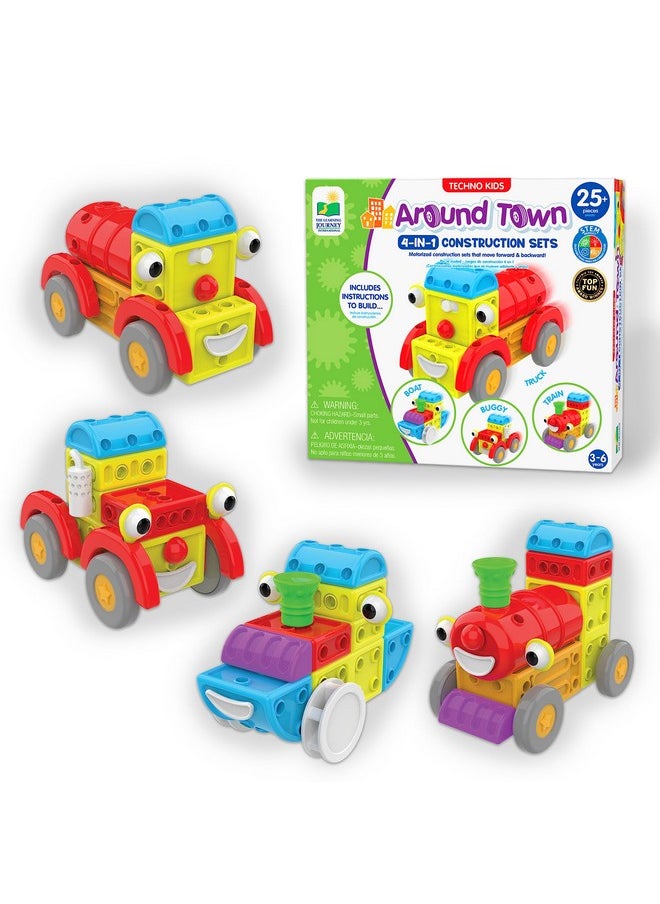 THE LEARNING JOURNEY The Learning Journey: Techno Kids 4-in-1 Around Town - Kids Moblie Vehicles Construction Combo Set - Interlocking - Interchangeable STEM Toy Gear Sets for Children Preschool- Ages 3 Years and Up  - Image 1