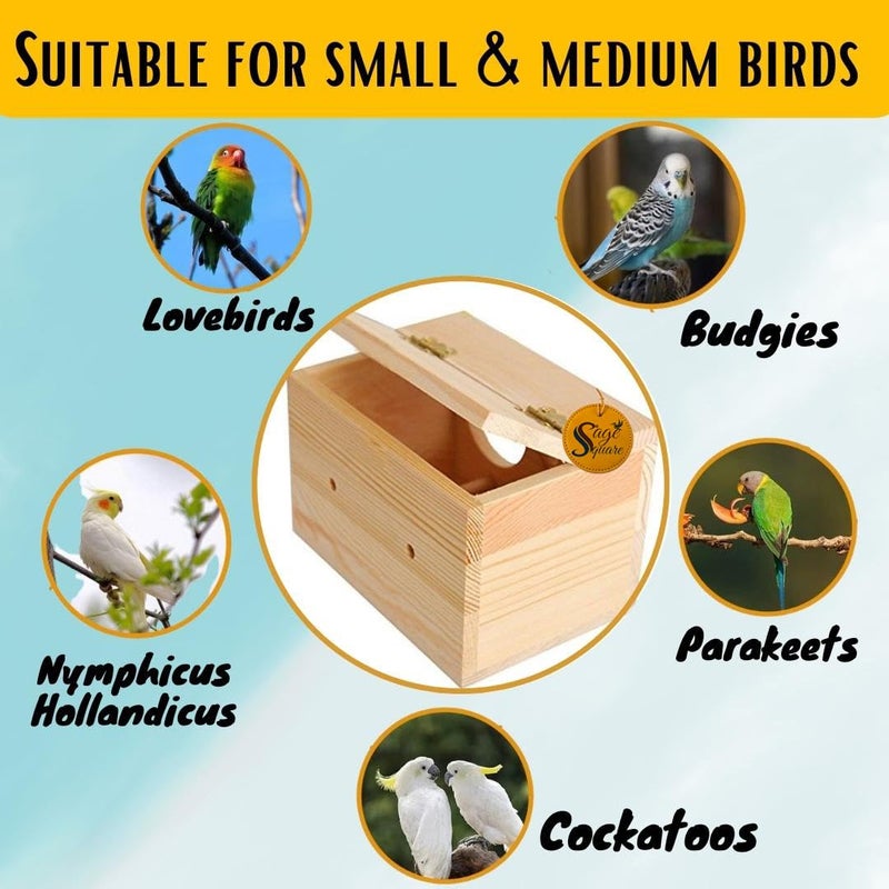 Sage Square صندوق تربية طيور الكوكاتيل - موطن متميز للتربية وتفريخ مريح، صندوق بحواف معدنية رائعة - مقاوم للرطوبة، عشة متينة لطيور الحب، البادجي و الطيور الصغيرة (6 بوصة) - Image 4