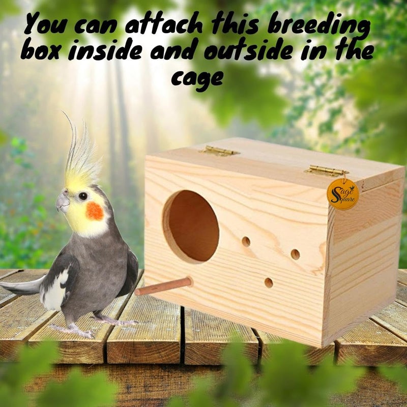 Sage Square صندوق تربية طيور الكوكاتيل - موطن متميز للتربية وتفريخ مريح، صندوق بحواف معدنية رائعة - مقاوم للرطوبة، عشة متينة لطيور الحب، البادجي و الطيور الصغيرة (6 بوصة) - Image 2