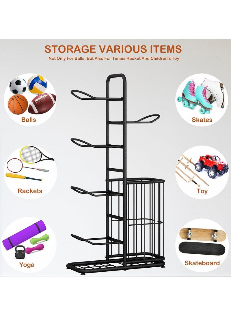 DubaiGallery رف تخزين معدات الرياضة الكروية، حامل عرض كرة السلة لتنظيم الألعاب، معدات الرياضة، رفوف خزانة كرة القدم والكرة الطائرة والمدرسة المنزلية  - Image 2
